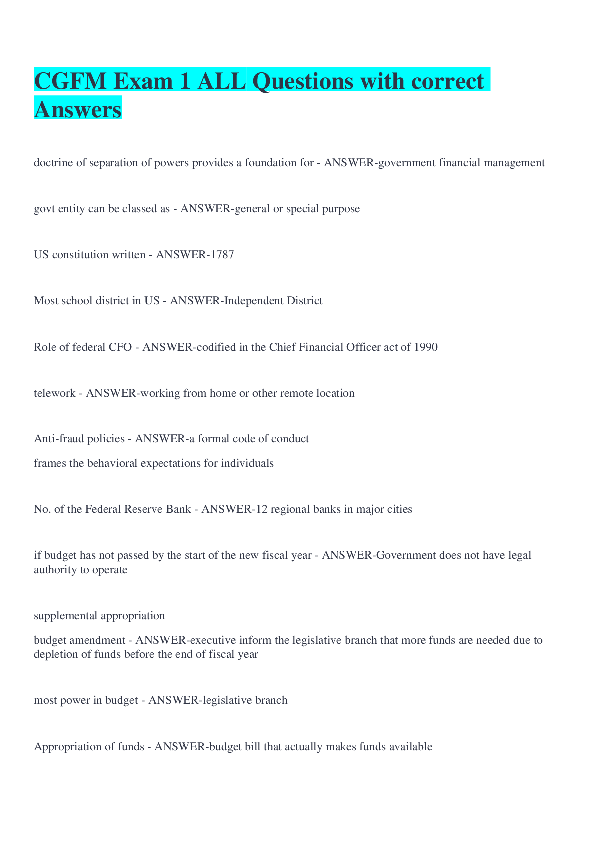 Preview image for CGFM Exam 1 ALL Questions with correct Answers
